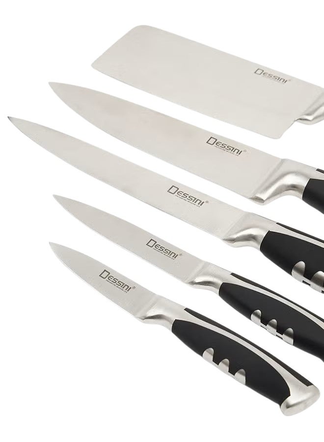 ديسيني طقم سكاكين مطبخ 9 قطع مع حامل أكريليك – سكين شيف، ساطور، سكين تقطيع، سكين متعددة الاستخدام، سكين تقشير، مقص، مسنّ، ومقشرة - Image 5